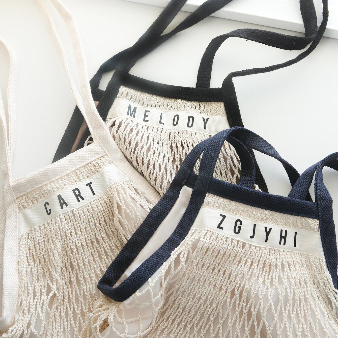 1PCS Personalised Name Mesh organic Cotton Bag - WIVAStore