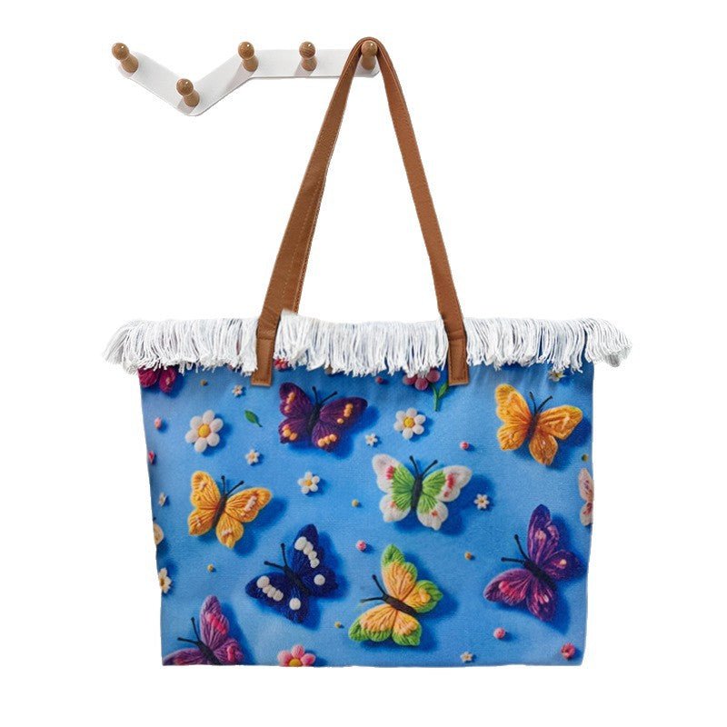 3D Print Fringe Bag – Reversible Large Beach Tote, Women's Washable Double - Sided Purse - WIVAStore