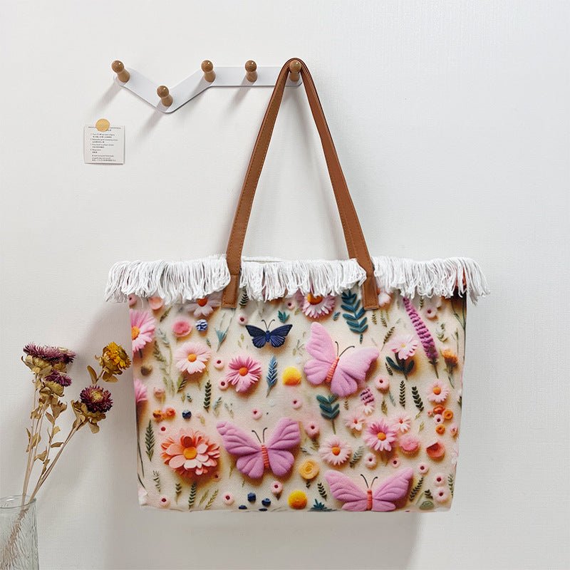 3D Print Fringe Bag – Reversible Large Beach Tote, Women's Washable Double - Sided Purse - WIVAStore