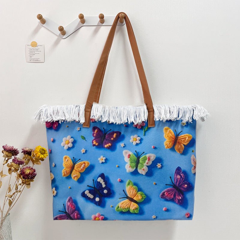 3D Print Fringe Bag – Reversible Large Beach Tote, Women's Washable Double - Sided Purse - WIVAStore