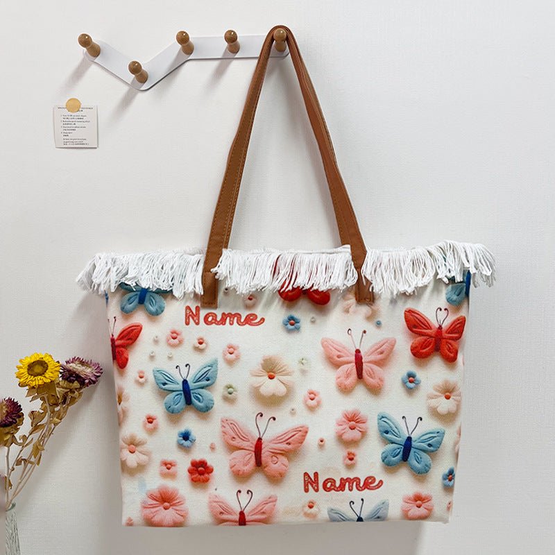3D Print Fringe Bag – Reversible Large Beach Tote, Women's Washable Double - Sided Purse - WIVAStore