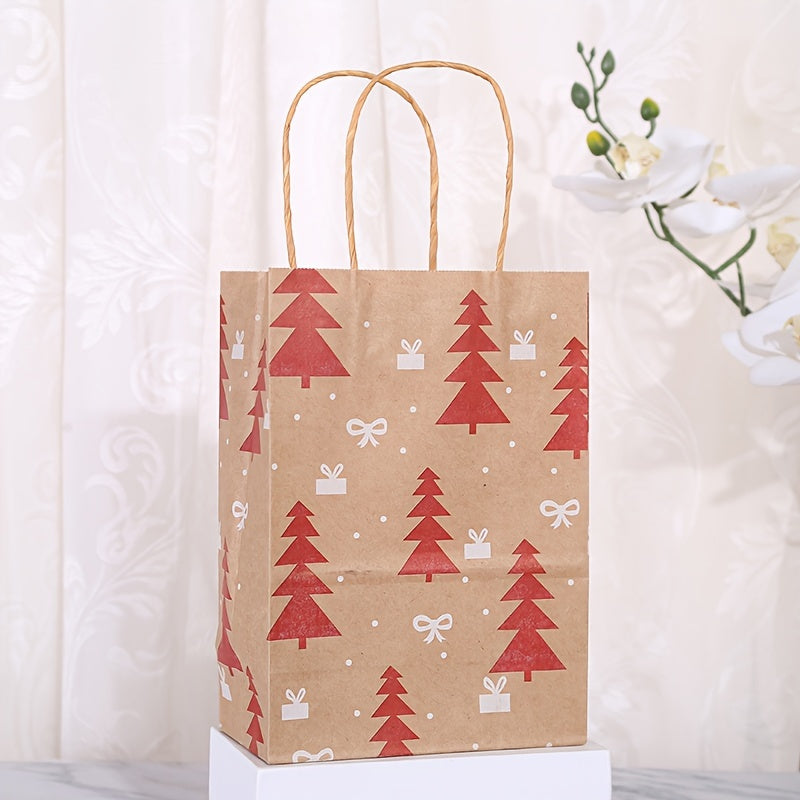 Christmas Kraft Gift Bags - 12 Pack Cartoon Holiday Paper Tote Bags