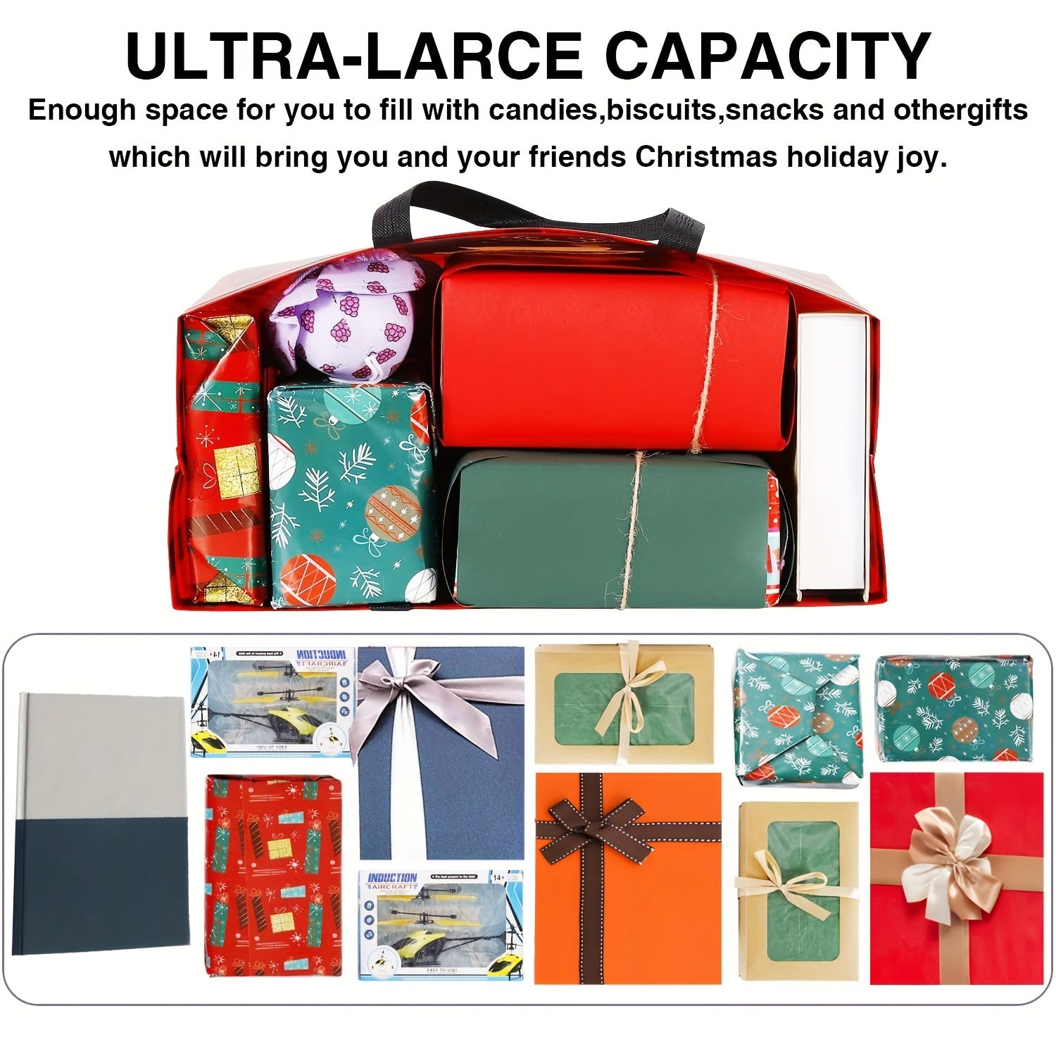 8-Pack Reusable Non-Woven Polypropylene Plaid Christmas Gift Tote Bags with Handles