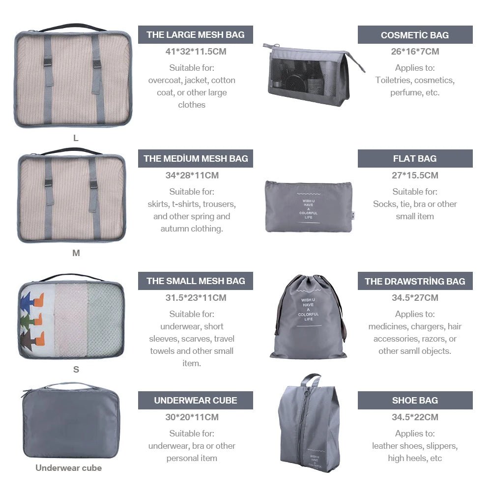 8Pcs/Set Travel Organizer Storage Bags - WIVAStore