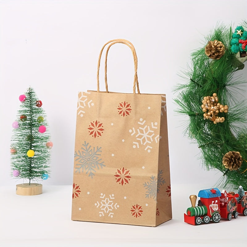 Christmas Kraft Gift Bags - 12 Pack Cartoon Holiday Paper Tote Bags