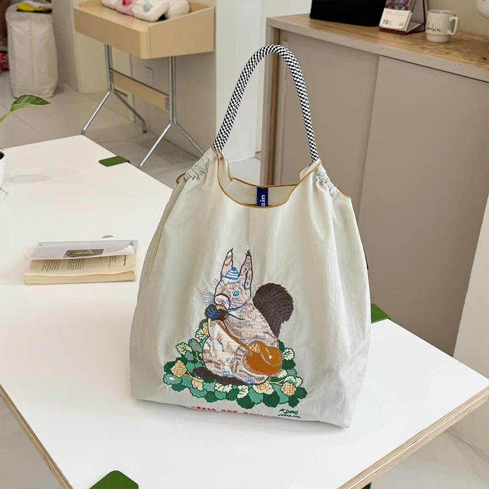 Exquisite Embroidered Waterproof Nylon Eco-friendly Shopping Bag