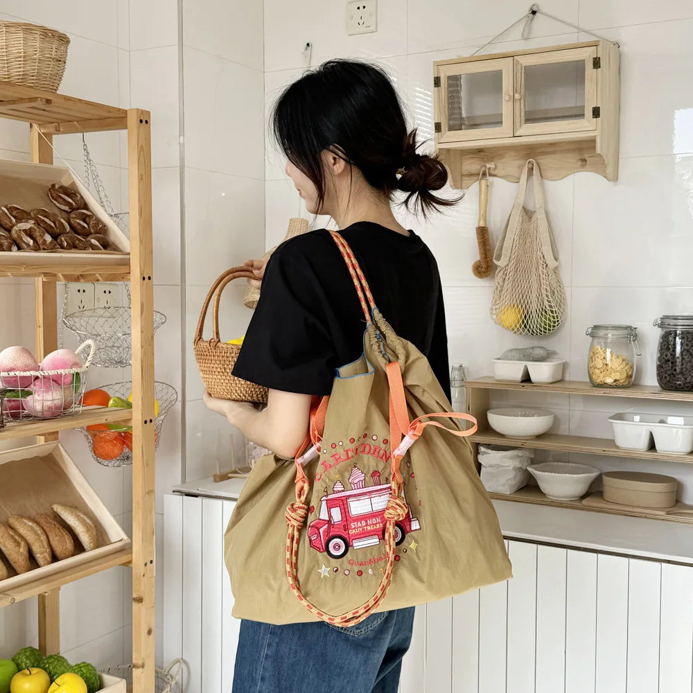 Exquisite Embroidered Waterproof Nylon Eco-friendly Shopping Bag