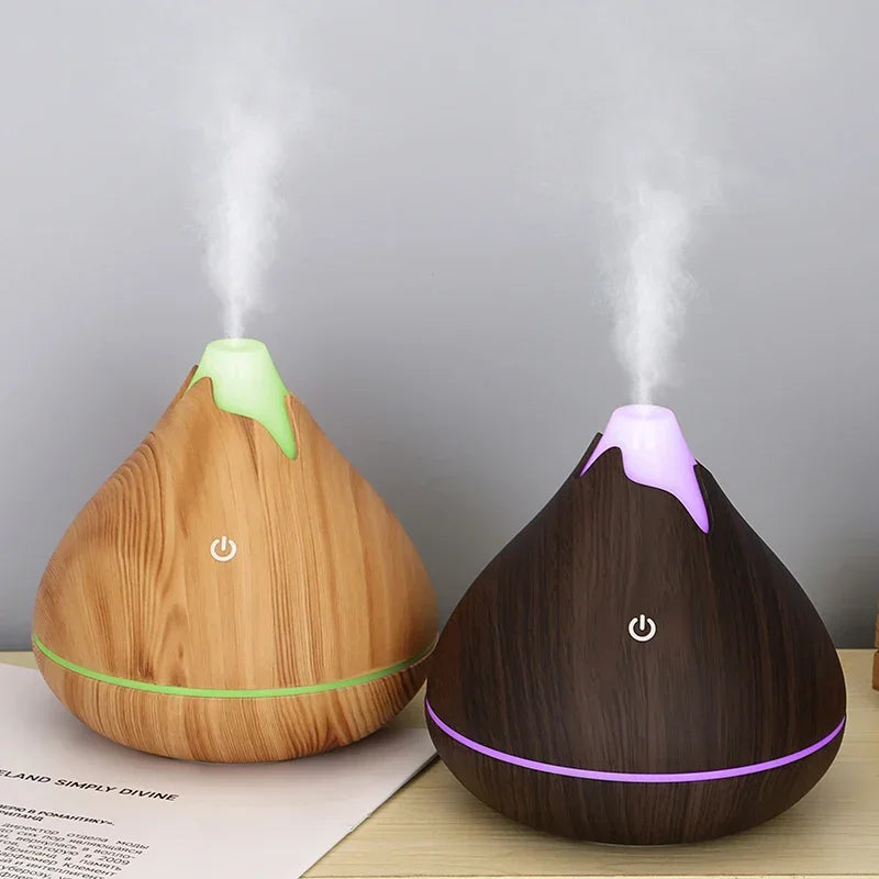 350ML Wood Grain Essential Oil Diffuser with Remote & LED