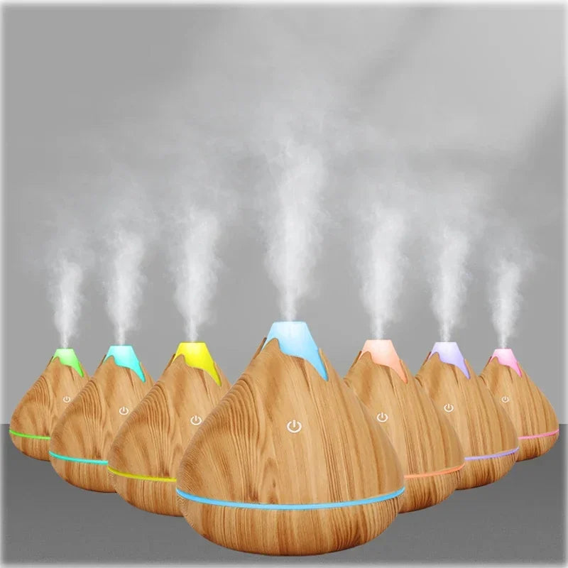 350ML Wood Grain Essential Oil Diffuser with Remote & LED