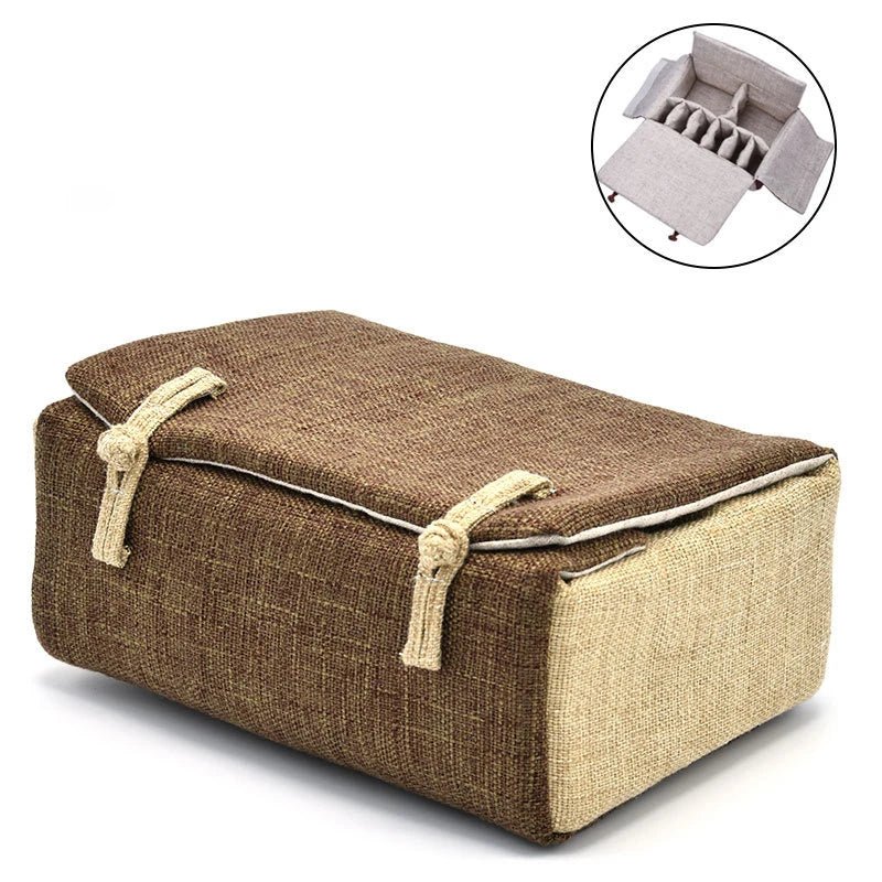 Bag Linen Fabric Button Design Pot Cups Tea Set Organizer - WIVAStore