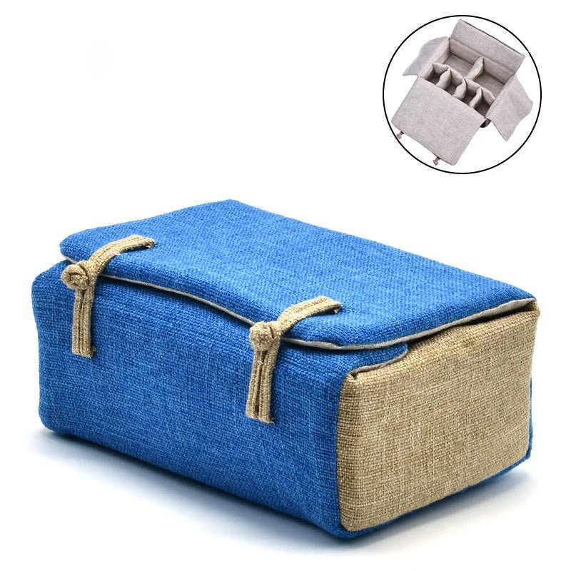 Bag Linen Fabric Button Design Pot Cups Tea Set Organizer - WIVAStore