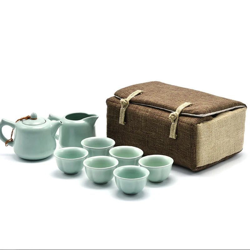 Bag Linen Fabric Button Design Pot Cups Tea Set Organizer - WIVAStore