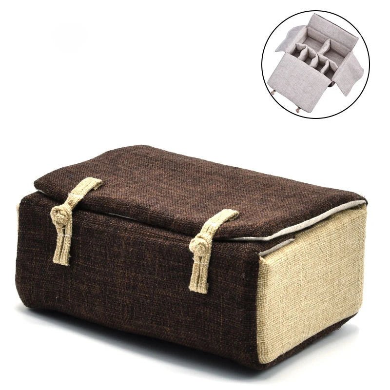 Bag Linen Fabric Button Design Pot Cups Tea Set Organizer - WIVAStore