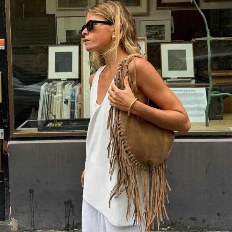Boho Style Fringe Rivet Crossbody Bag - WIVAStore