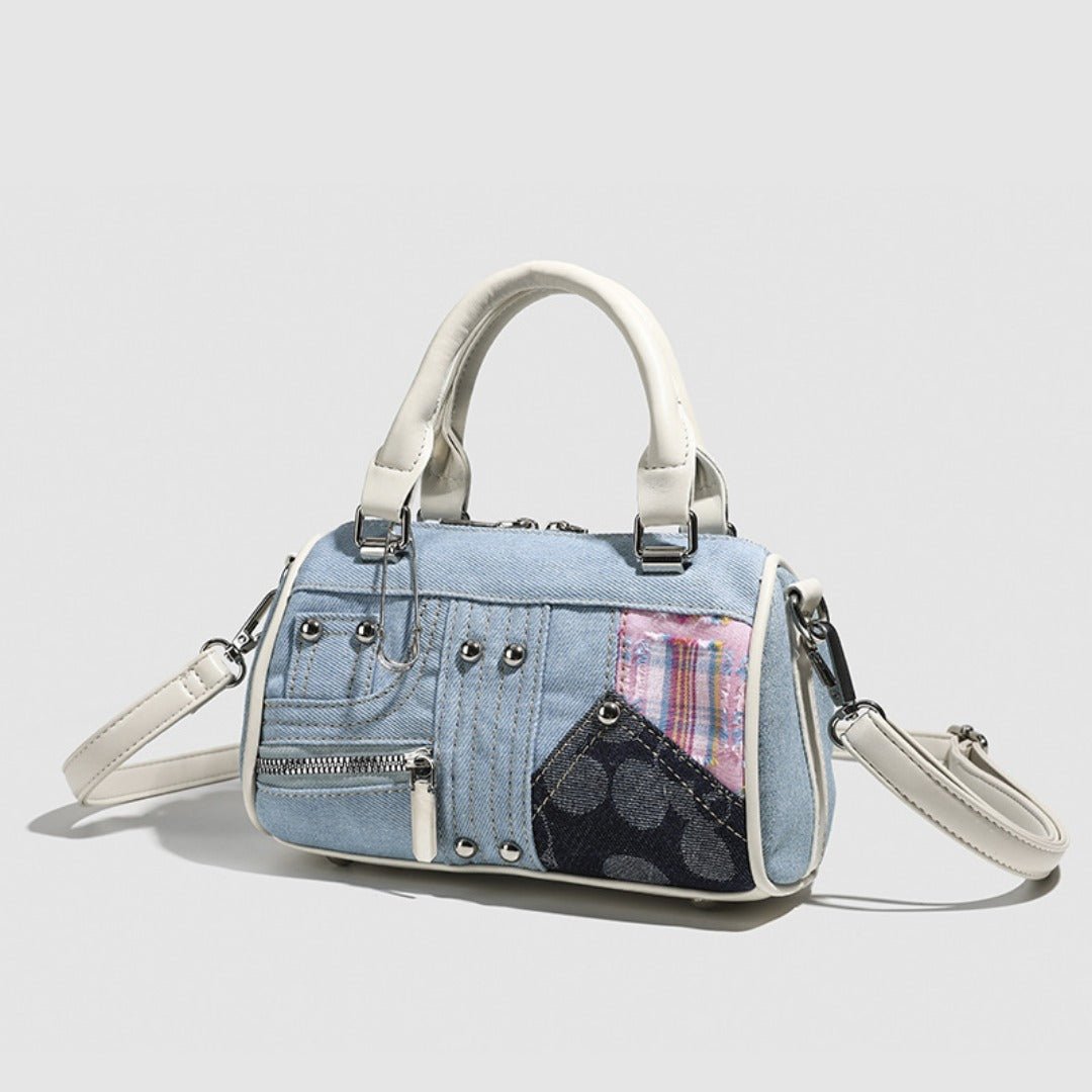 Boston bag women, design splicing pink small tote purse, girl versatile fashion handbag - WIVAStore