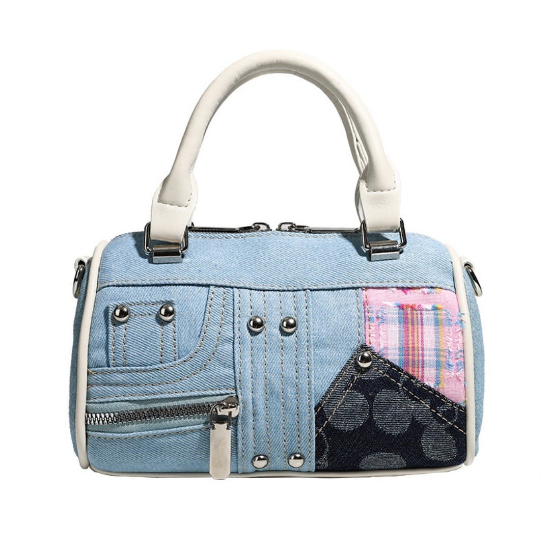 Boston bag women, design splicing pink small tote purse, girl versatile fashion handbag - WIVAStore