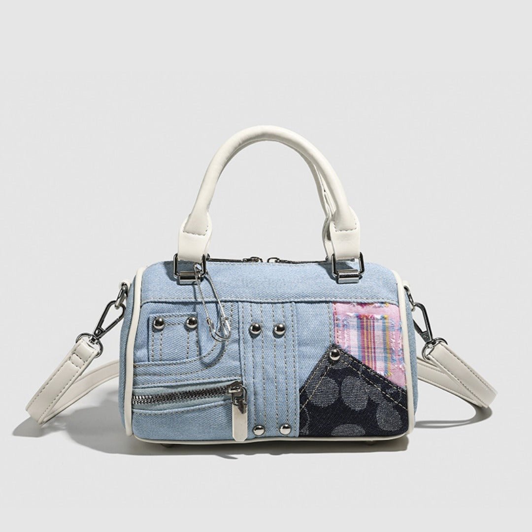 Boston bag women, design splicing pink small tote purse, girl versatile fashion handbag - WIVAStore