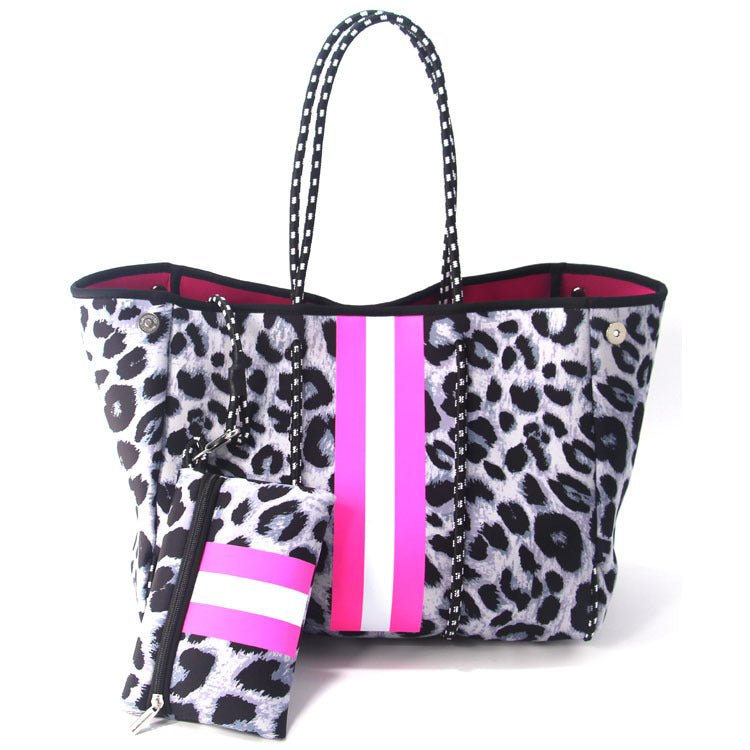 Camo Leopard Black Print Beach Tote – Women’s Neoprene Travel Bag, Diving Fabric Casual Handbag - WIVAStore