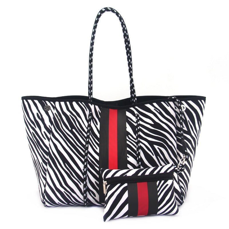 Camo Leopard Black Print Beach Tote – Women’s Neoprene Travel Bag, Diving Fabric Casual Handbag - WIVAStore