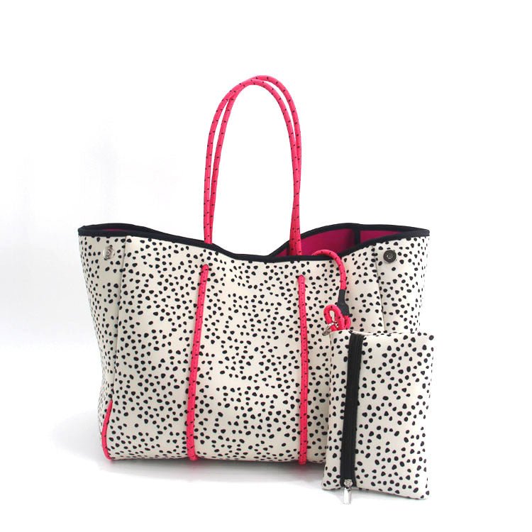 Camo Leopard Black Print Beach Tote – Women’s Neoprene Travel Bag, Diving Fabric Casual Handbag - WIVAStore