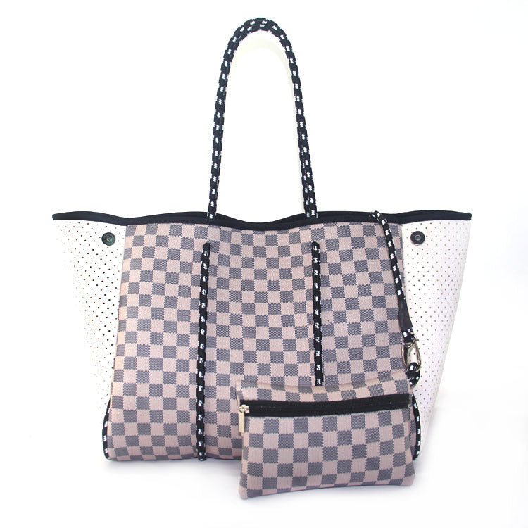 Camo Leopard Black Print Beach Tote – Women’s Neoprene Travel Bag, Diving Fabric Casual Handbag - WIVAStore