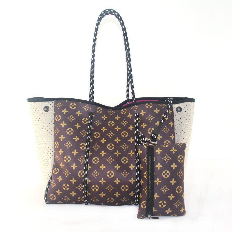 Camo Leopard Black Print Beach Tote – Women’s Neoprene Travel Bag, Diving Fabric Casual Handbag - WIVAStore