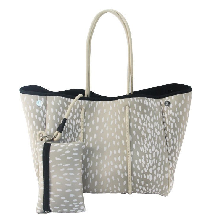Camo Leopard Black Print Beach Tote – Women’s Neoprene Travel Bag, Diving Fabric Casual Handbag - WIVAStore