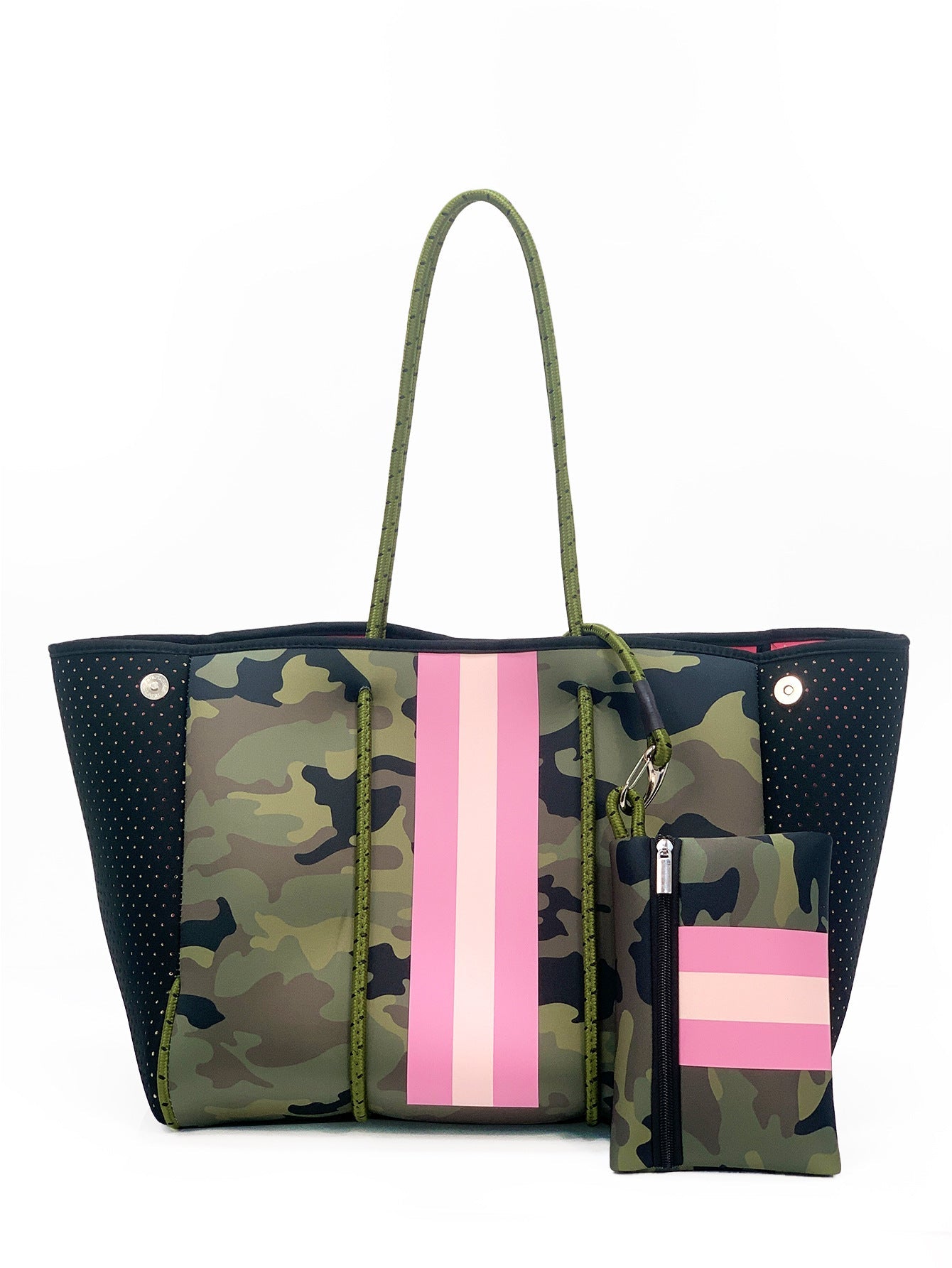 Camo Leopard Black Print Beach Tote – Women’s Neoprene Travel Bag, Diving Fabric Casual Handbag - WIVAStore