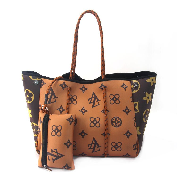 Camo Leopard Black Print Beach Tote – Women’s Neoprene Travel Bag, Diving Fabric Casual Handbag - WIVAStore