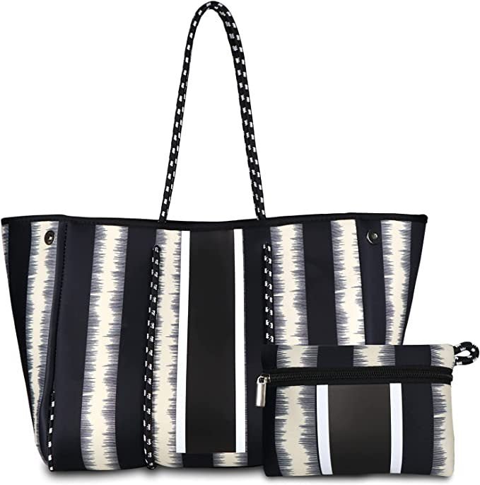 Camo Leopard Black Print Beach Tote – Women’s Neoprene Travel Bag, Diving Fabric Casual Handbag - WIVAStore