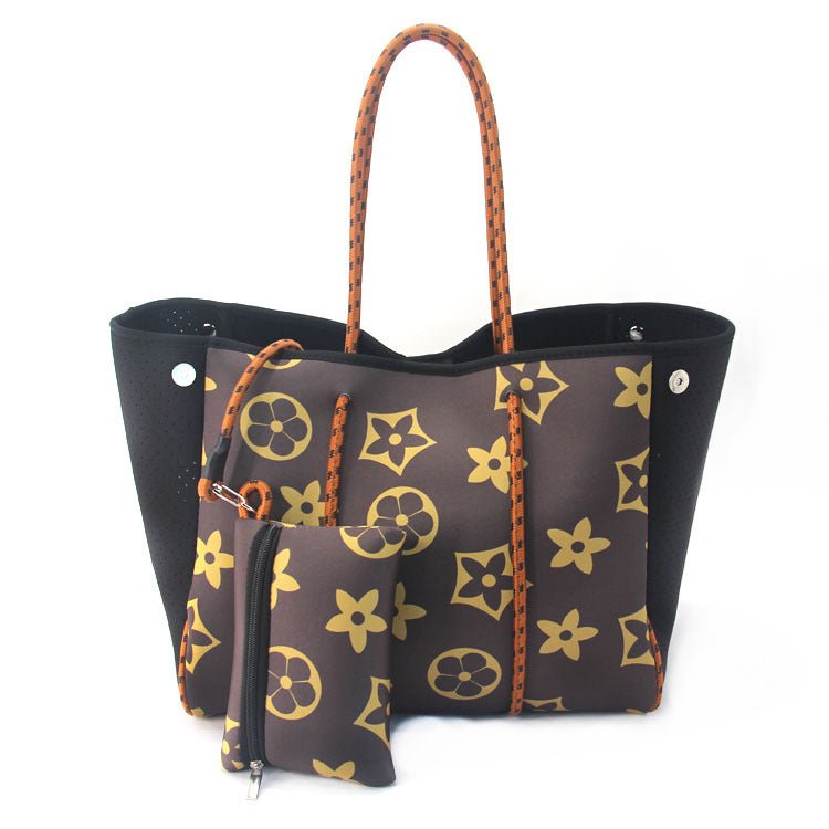 Camo Leopard Black Print Beach Tote – Women’s Neoprene Travel Bag, Diving Fabric Casual Handbag - WIVAStore