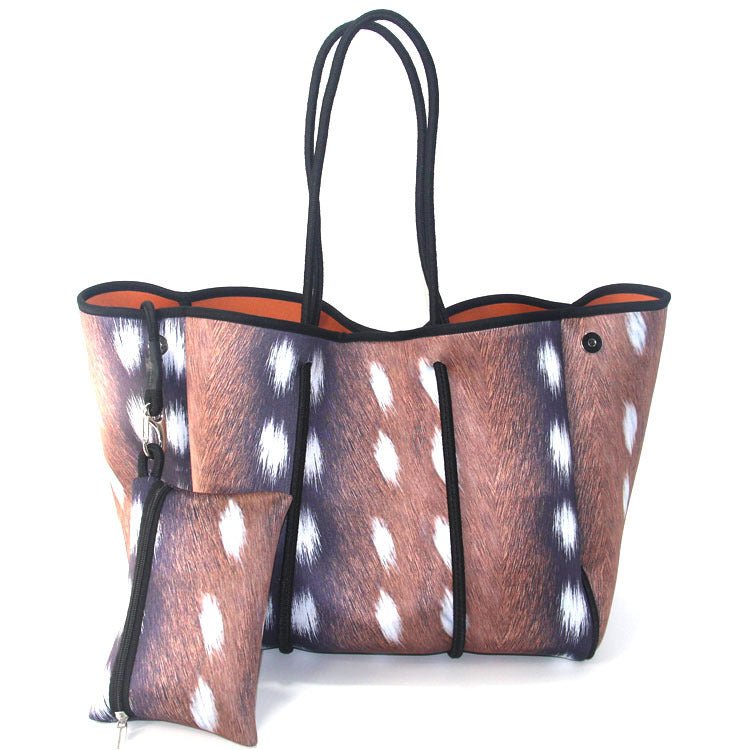Camo Leopard Black Print Beach Tote – Women’s Neoprene Travel Bag, Diving Fabric Casual Handbag - WIVAStore