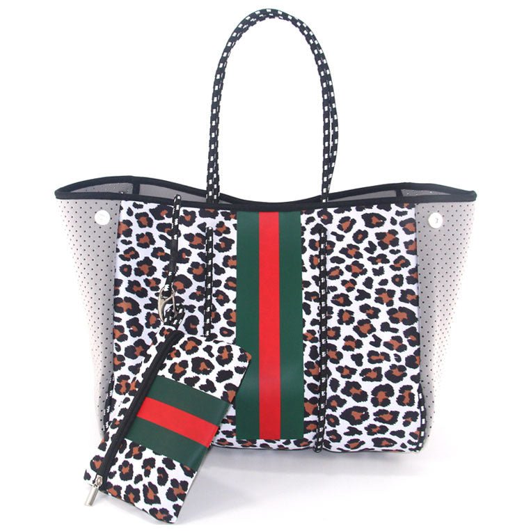 Camo Leopard Black Print Beach Tote – Women’s Neoprene Travel Bag, Diving Fabric Casual Handbag - WIVAStore