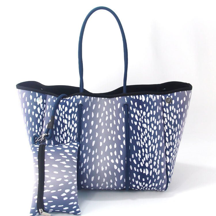 Camo Leopard Black Print Beach Tote – Women’s Neoprene Travel Bag, Diving Fabric Casual Handbag - WIVAStore