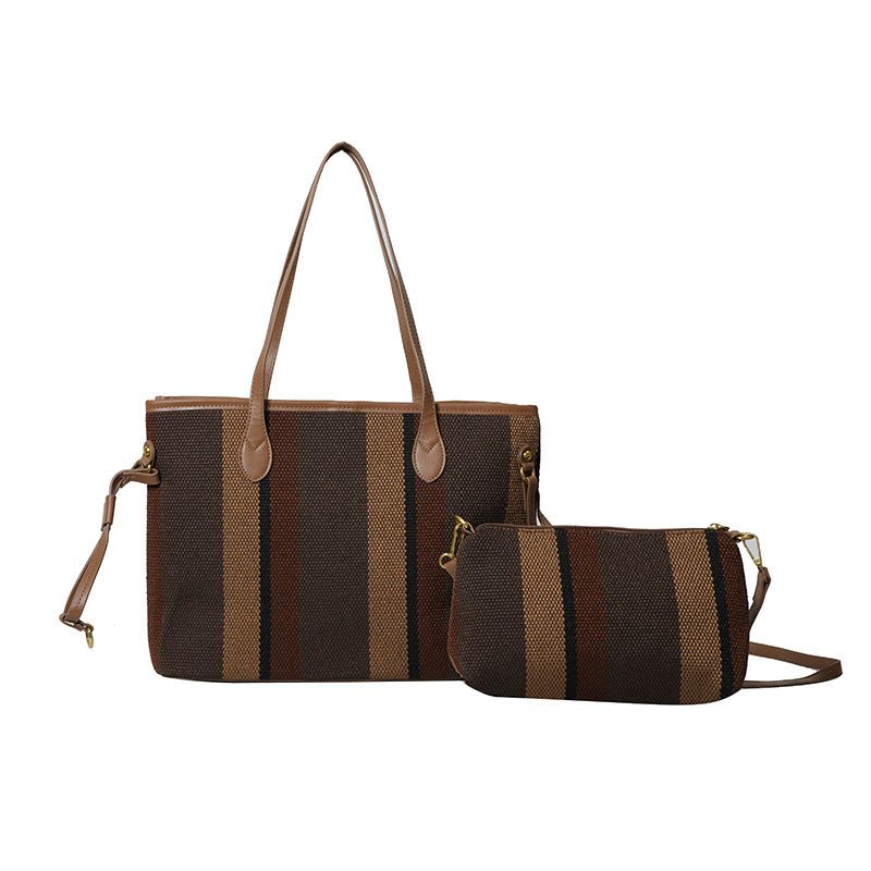 Canvas Striped Letter Print Tote – Large Shoulder & Crossbody Bag, Trendy Versatile Shopper - WIVAStore