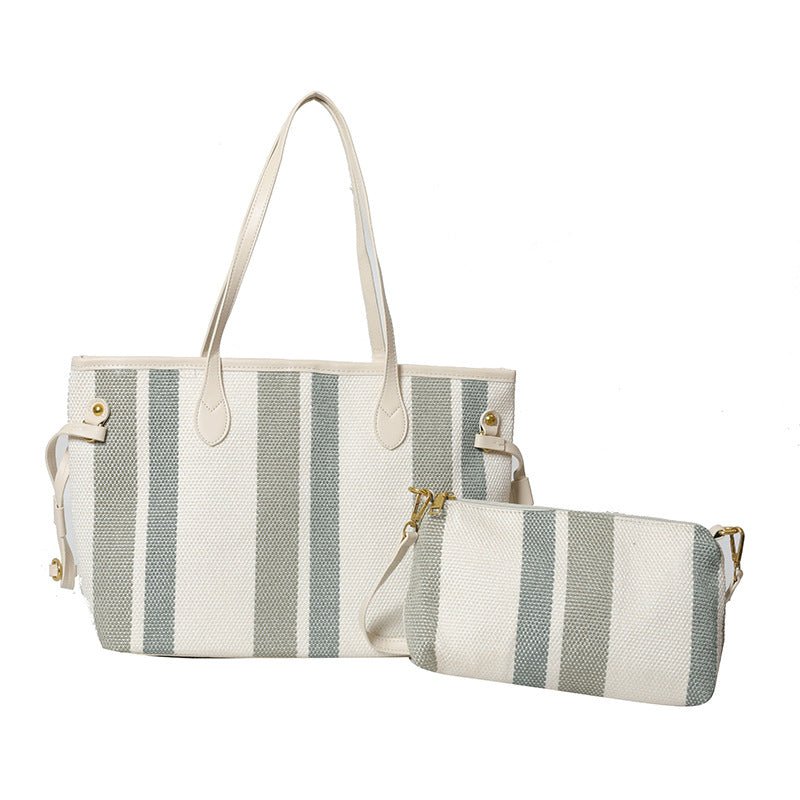 Canvas Striped Letter Print Tote – Large Shoulder & Crossbody Bag, Trendy Versatile Shopper - WIVAStore