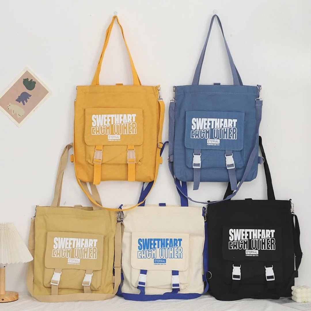 Carry letter pattern printed canvas bag, student shoulder canvas bag, shopping bag with zipper, tote canvas bag - WIVAStore
