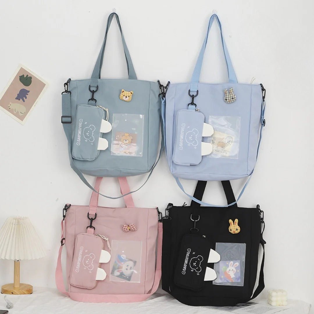 Cartoon canvas bag cute, bunny pendant tote bag, self - contained small bag student shoulder bag - WIVAStore