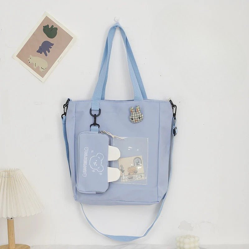 Cartoon canvas bag cute, bunny pendant tote bag, self - contained small bag student shoulder bag - WIVAStore