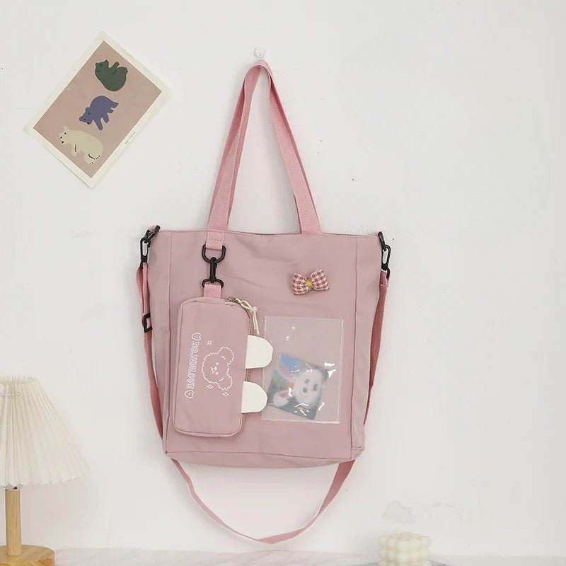 Cartoon canvas bag cute, bunny pendant tote bag, self - contained small bag student shoulder bag - WIVAStore