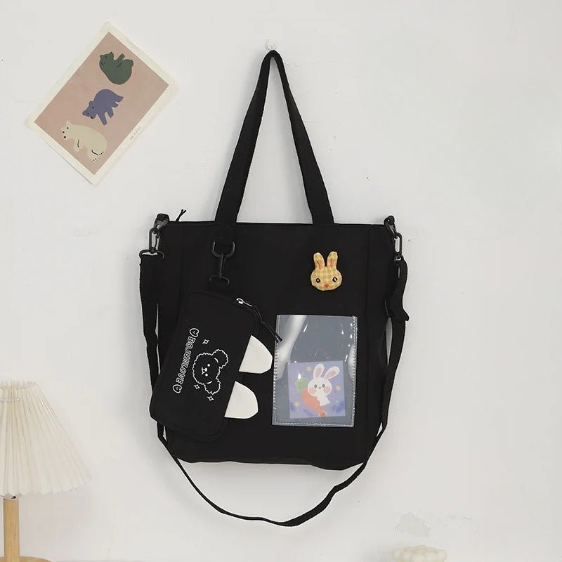 Cartoon canvas bag cute, bunny pendant tote bag, self - contained small bag student shoulder bag - WIVAStore