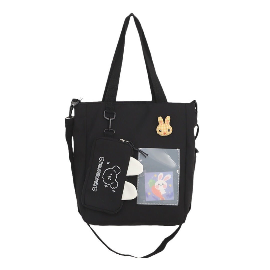 Cartoon canvas bag cute, bunny pendant tote bag, self - contained small bag student shoulder bag - WIVAStore
