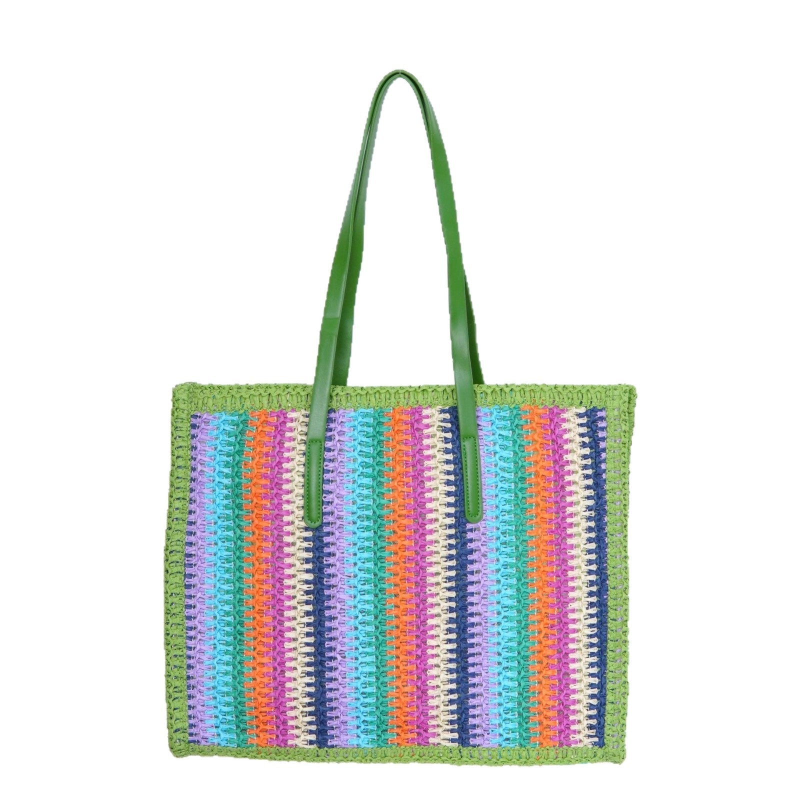 Colorful Large Capacity Woven Shoulder Bag - Beach Straw Tote, Lazy Casual Handheld Purse - WIVAStore