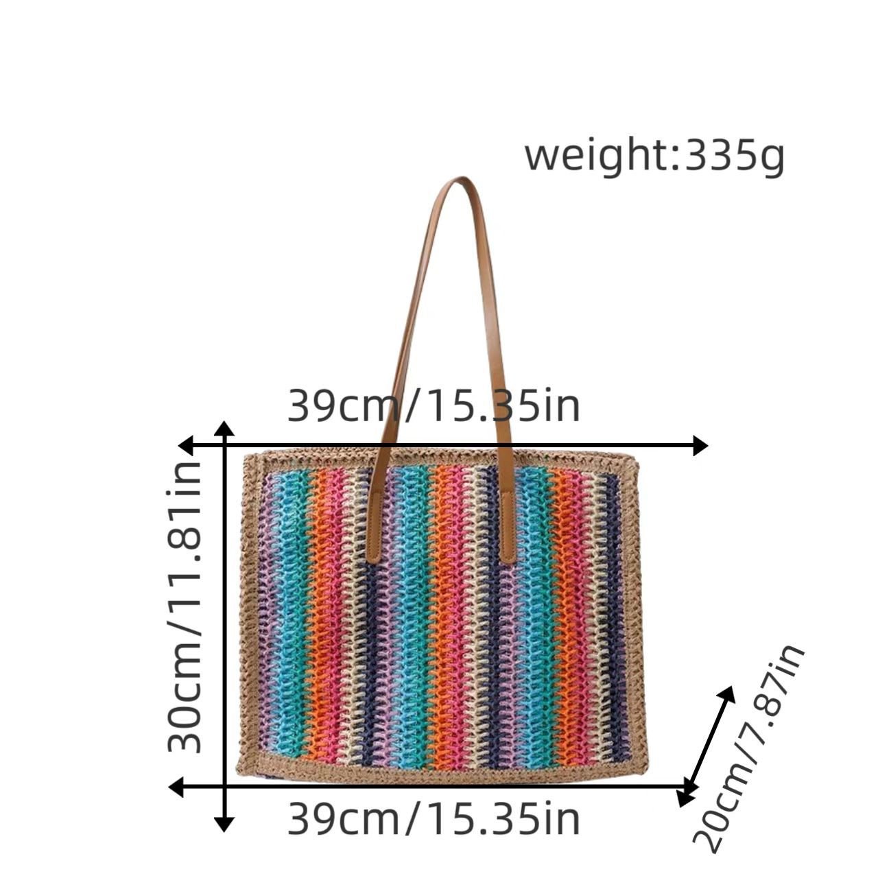Colorful Large Capacity Woven Shoulder Bag - Beach Straw Tote, Lazy Casual Handheld Purse - WIVAStore