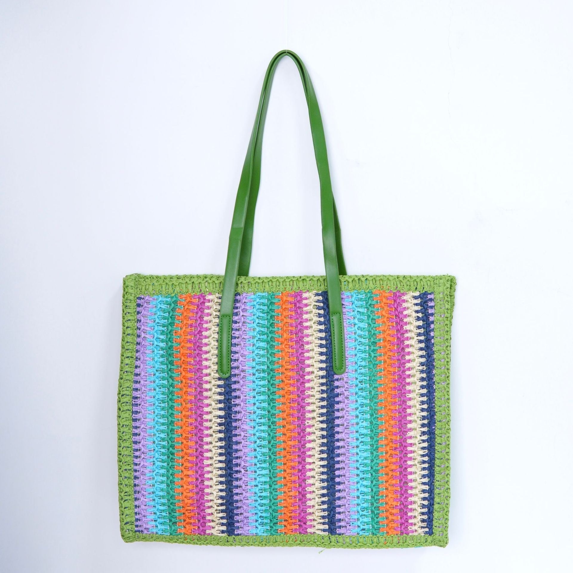 Colorful Large Capacity Woven Shoulder Bag - Beach Straw Tote, Lazy Casual Handheld Purse - WIVAStore