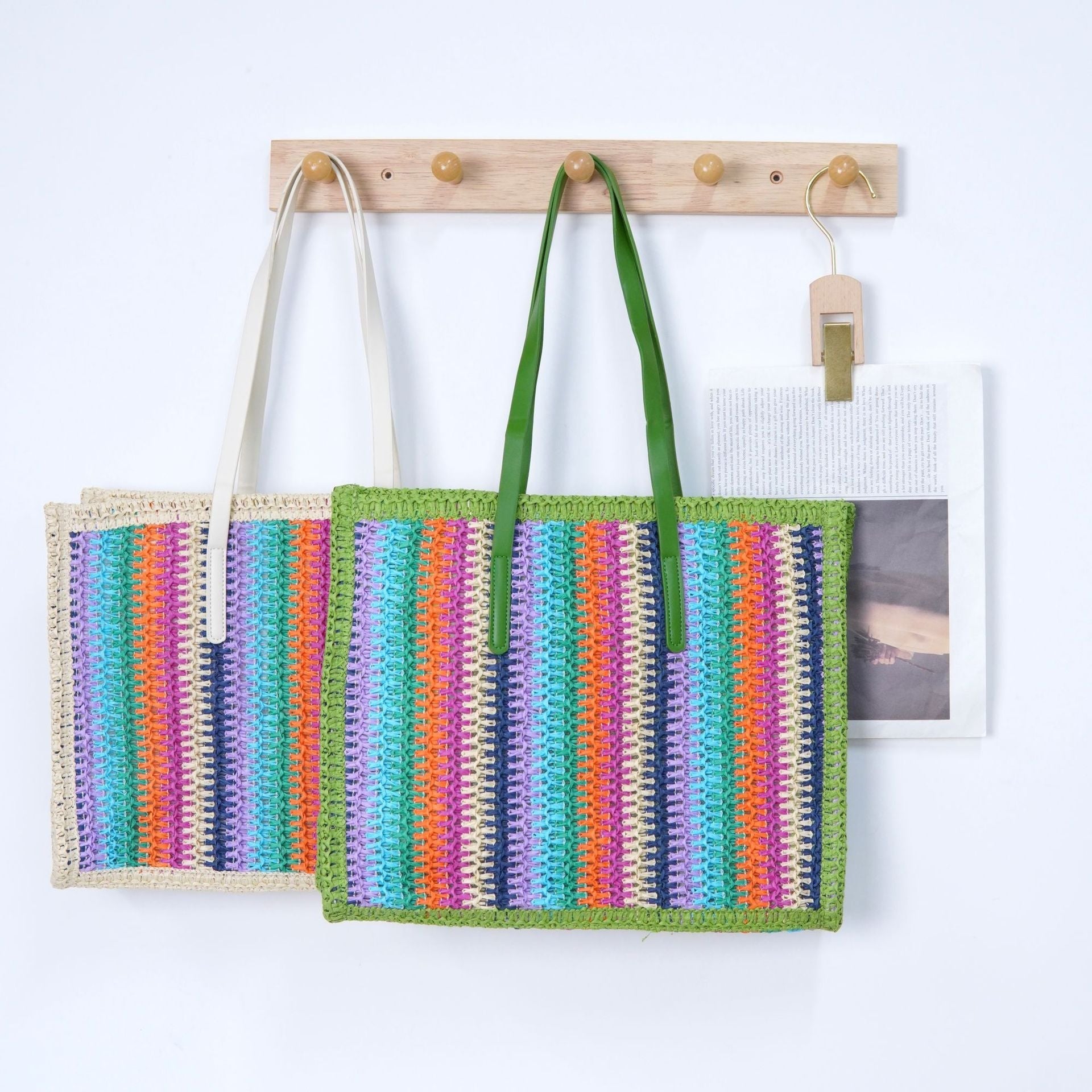 Colorful Large Capacity Woven Shoulder Bag - Beach Straw Tote, Lazy Casual Handheld Purse - WIVAStore