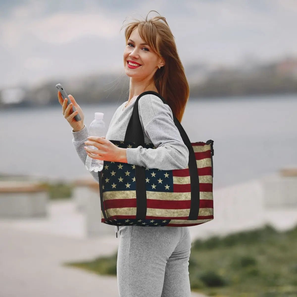 Custom Vintage American Flag Tote Bag - WIVAStore