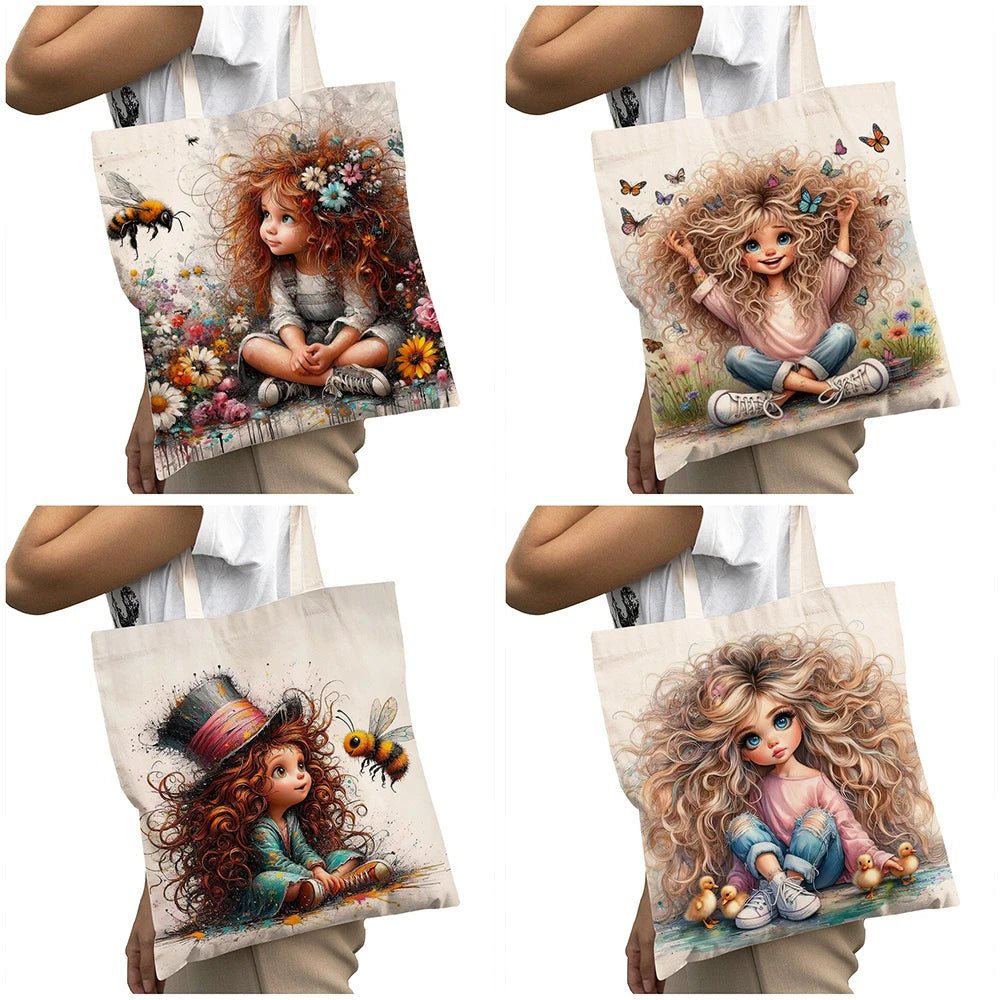 Cute Cartoon Girl Shopper Bags - WIVAStore