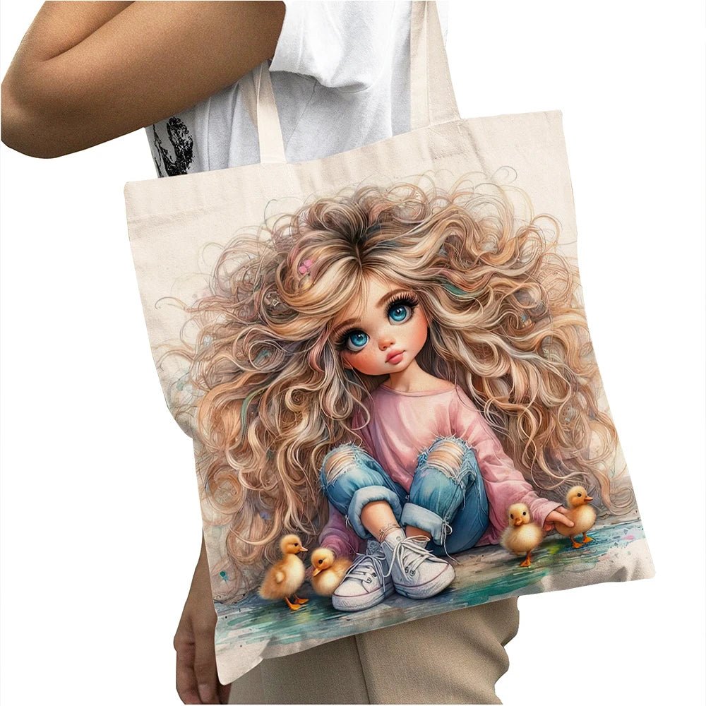 Cute Cartoon Girl Shopper Bags - WIVAStore