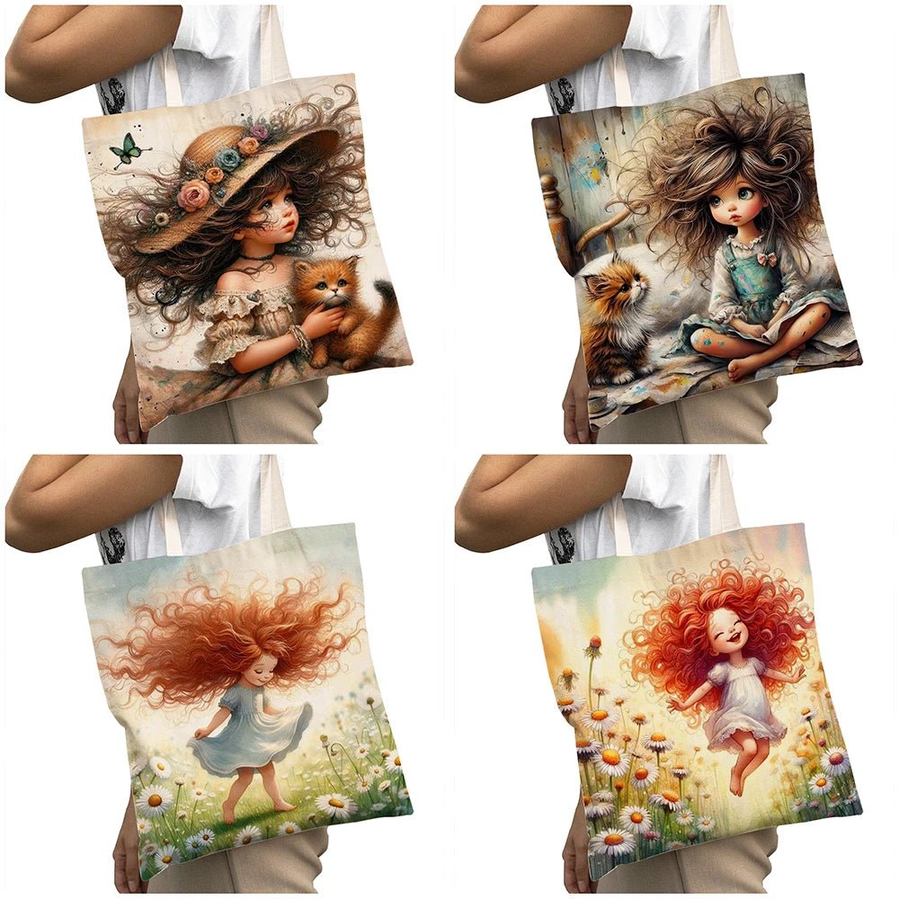 Cute Cartoon Girl Shopper Bags - WIVAStore